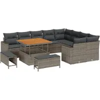 vidaXL Ensemble de canapés de jardin , 12 pièces, gris, en polyrotin