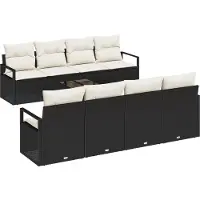 vidaXL Ensemble de salon , 7 pièces, couleur noire et crème, en polyrotin, capacité de 6 personnes