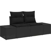vidaXL Canapé de jardin avec coussins, noir, 184 x 62 x 69 cm, en rotin synthétique