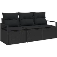 vidaXL Ensemble de canapés 3 pcs noir poly rotin