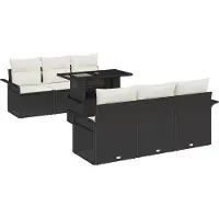 vidaXL Ensemble de canapé de jardin avec coussins 7 pcs noir poly rotin