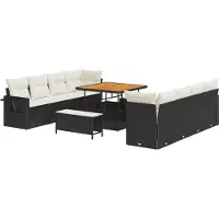 vidaXL Ensemble de canapé de jardin avec mémoire 11 pcs noir poly rotin