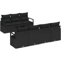 vidaXL Ensemble de salon , 8 pièces, 7 places, noir, en résine tressée