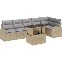 vidaXL Ensemble de canapé de jardin avec coussins avec mémoire 7 pcs Beige Poly Rattan