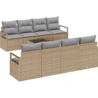 vidaXL Ensemble de canapés avec coussins, 7 pièces, beige et gris, en rotin synthétique