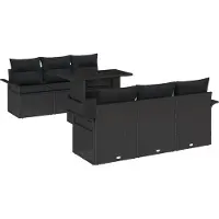 vidaXL Ensemble de canapé de jardin avec coussins 7 pcs noir poly rotin