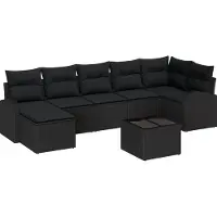 vidaXL Ensemble de canapé de jardin avec coussins 8 pcs noir Poly rotin