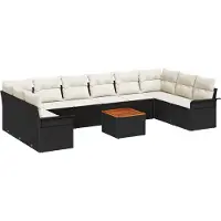 vidaXL Ensemble de canapés de jardin , 11 pièces, noir et crème, en polyrotin