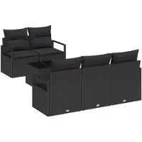 vidaXL Ensemble de canapés avec coussins, 6 pièces, en rotin synthétique noir
