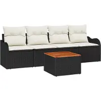 vidaXL Ensemble de canapés de jardin avec rangement, 5 pièces, noir et crème, en polyrotin