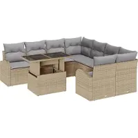 vidaXL Ensemble de canapé de jardin avec coussins avec mémoire 9 pcs Beige Poly Rattan