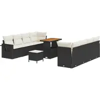 vidaXL Ensemble de canapé de jardin avec coussins 11 pcs noir poly rotin