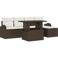 vidaXL Ensemble de canapé de jardin avec coussins avec mémoire 6 pcs brun poly rotin