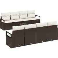 vidaXL Ensemble de canapé , 7 pièces, couleur marron et crème, en polyrotin, capacité de 6 personnes