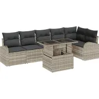 vidaXL Ensemble de canapés de jardin avec coussins (7 pièces), gris clair, en rotin synthétique