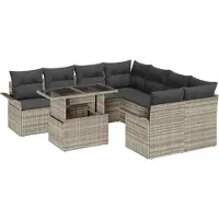 vidaXL Ensemble de canapés de jardin avec coussins, 9 pièces, gris clair, rotin synthétique