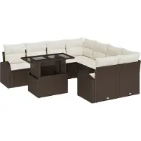 vidaXL Ensemble de salon de jardin , 9 pièces, couleur marron, en résine tressée