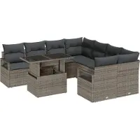vidaXL Ensemble de canapés de jardin avec rangement et coussins, 9 pièces, gris, en polyrotin