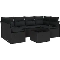 vidaXL Ensemble de salon , 7 pièces, couleur noire, en résine tressée, capacité de 6 personnes