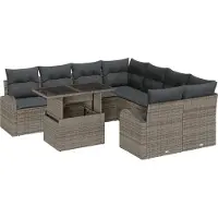 vidaXL Ensemble de canapé de jardin avec coussins avec mémoire 9 pcs Gris Poly Rattan