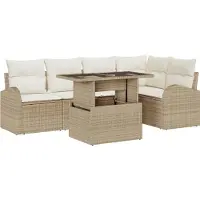 vidaXL Ensemble de canapés de jardin , 6 pièces, couleur beige, en résine tressée (style rotin), capacité de 5 personnes