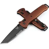 Benchmade Couteau pliant Bailout MagnaCut Battlewash DLC, burnt copper aluminum, lame à dents