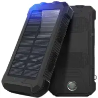 FLOKOO Powerbank 20000 mAh – Powerbank solaire sans fil avec affichage LED – Étanche pour une utilisation en extérieur – Noir – Chargement rapide USB pour smartphone et tablette