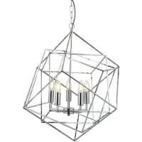 Searchlight Cube Lampe suspendue à 5 flammes, cadre géométrique en forme de cube, chrome