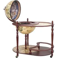 Mendler Bar globe avec table HWC-D84, Minibar Hausbar Tischbar, Globe Ø 42cm à roulettes en bois d'eucalyptus MVG