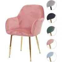 Mendler Chaise de salle à manger HWC-F18, chaise de cuisine, design rétro velours vieux rose, pieds dorés
