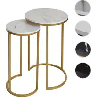 Mendler Lot De 2 Tables D'appoint Hwc-K46 Table De Salon, Aspect Marbré Mvg-Certifié Mdf Blanc-Or