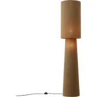 QAZQA Lampadaire Japandi Marron Tissu Teddy 2 Lumières - Trompet