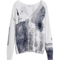 Desigual Femmes, Pull-over, Pull Femme Blanc, Blanc, (XS)