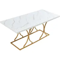 En.casa Table de salle à manger 'Figa' pour 6 personnes 180 x 80 x 75 cm imitation marbre, blanc / or