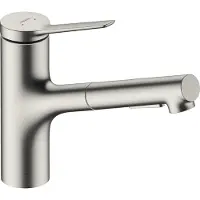 Hansgrohe Robinet de cuisine monocommande Zesis M33, modèle 150, avec douchette extractible, 2 jets, finition en acier inoxydable