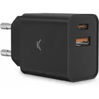 Ksix Chargeur de batterie réseau 30 W, PPS, Power Delivery, charge ultra-rapide, multiport 1 x USB-C + 1 x USB-A, blanc