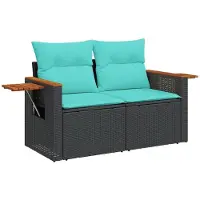 vidaXL Canapé de jardin avec coussins 2 places noir poly rotin