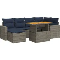 vidaXL Ensemble de salon de jardin 7 pièces avec coussins Gris Poly rotin