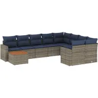 vidaXL Ensemble de salon de jardin 10 pièces avec coussins Gris Poly Rattan