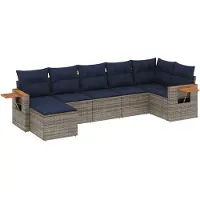vidaXL Ensemble de salon de jardin 7 pièces avec coussins Gris Poly rotin