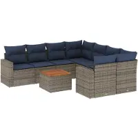 vidaXL Ensemble de salon de jardin 9 pièces avec coussins Gris Poly rotin