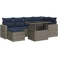 vidaXL Ensemble de salon de jardin 7 pièces avec coussins Gris Poly rotin Acacia