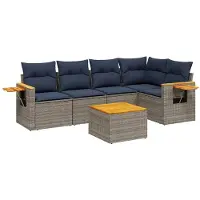 vidaXL Ensemble de salon de jardin 6 pièces avec coussins Gris Poly rotin