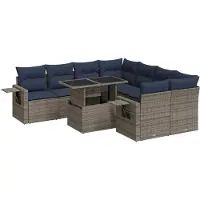 vidaXL Ensemble de salon de jardin 9 pièces avec coussins Gris Poly rotin