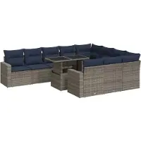 vidaXL Ensemble de salon de jardin 11 pièces avec coussins Gris Poly rotin