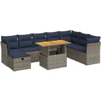 vidaXL Ensemble de salon de jardin 9 pièces avec coussins Marron Poly rotin Acacia