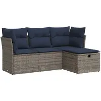 vidaXL Ensemble de salon de jardin 4 pièces avec coussins Gris Poly rotin