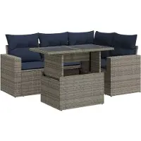 vidaXL Ensemble de salon de jardin 5 pièces avec coussins Gris Poly rotin Acacia