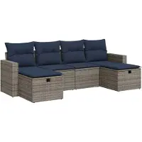 vidaXL Ensemble de salon de jardin 6 pièces avec coussins Gris Poly rotin