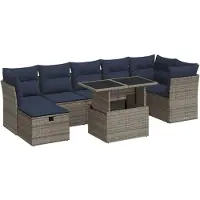 vidaXL Ensemble de jardin canapé 8 pièces avec coussins Gris Poly rotin Acacia